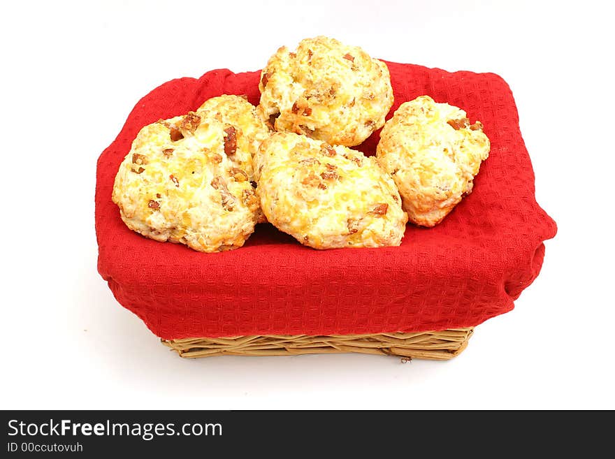 Sausage cheese biscuit in basket on top