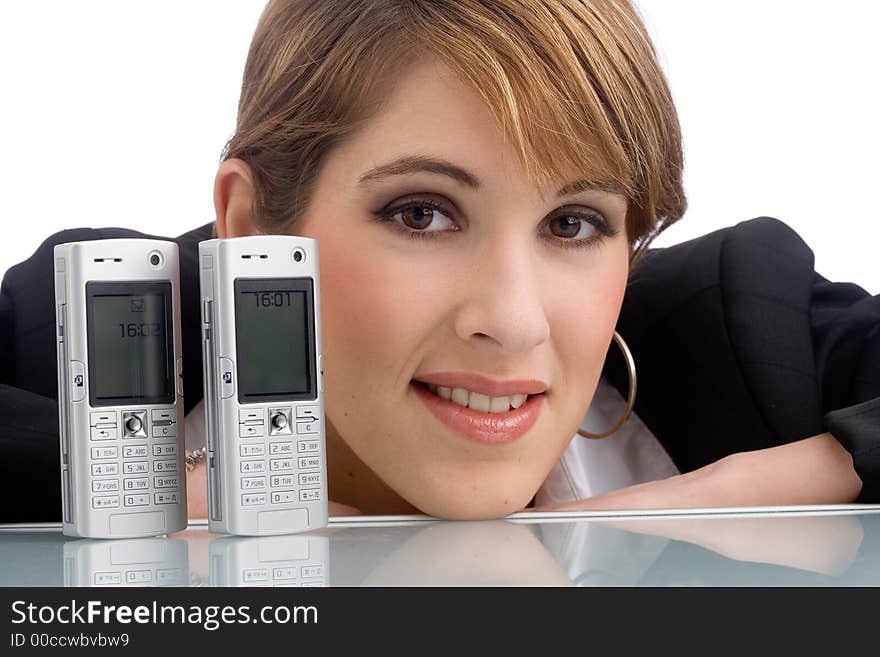 Businesswoman  with two mobile-phones. Businesswoman  with two mobile-phones