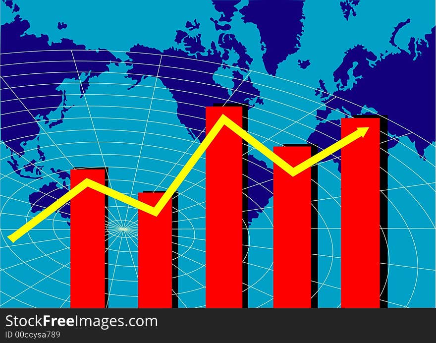 Graph with world map and grid in background