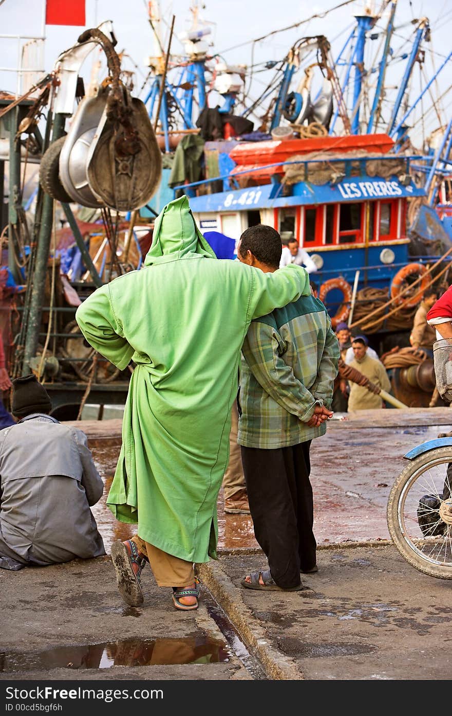 Photo of fishermen at the harbor of Agadir, Morocco. Photo of fishermen at the harbor of Agadir, Morocco