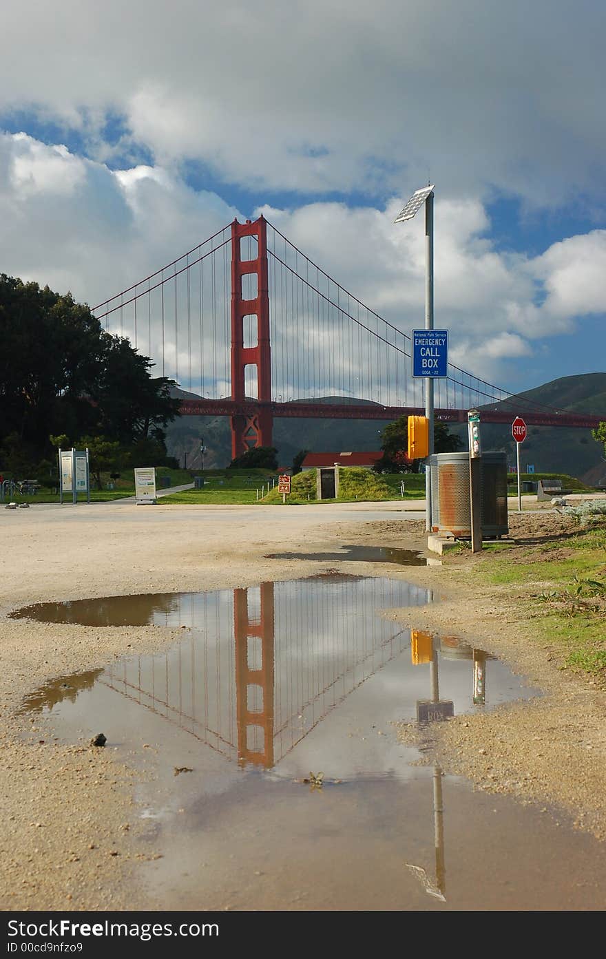 The Golden gate bridge and reflection. The Golden gate bridge and reflection