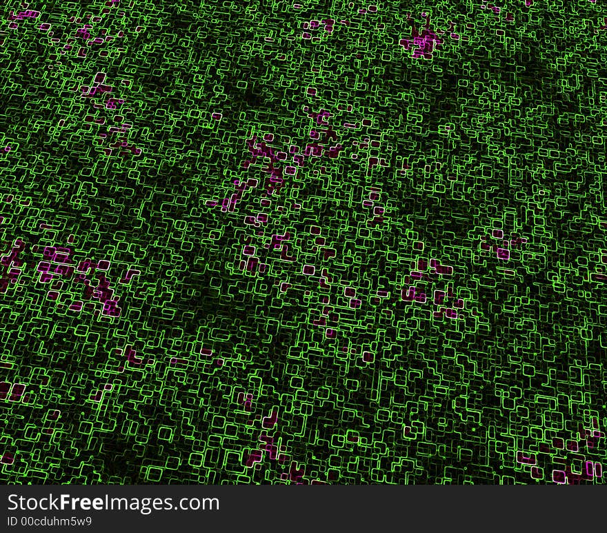 Neon matrix grid with green and violett lines on a black background. Neon matrix grid with green and violett lines on a black background