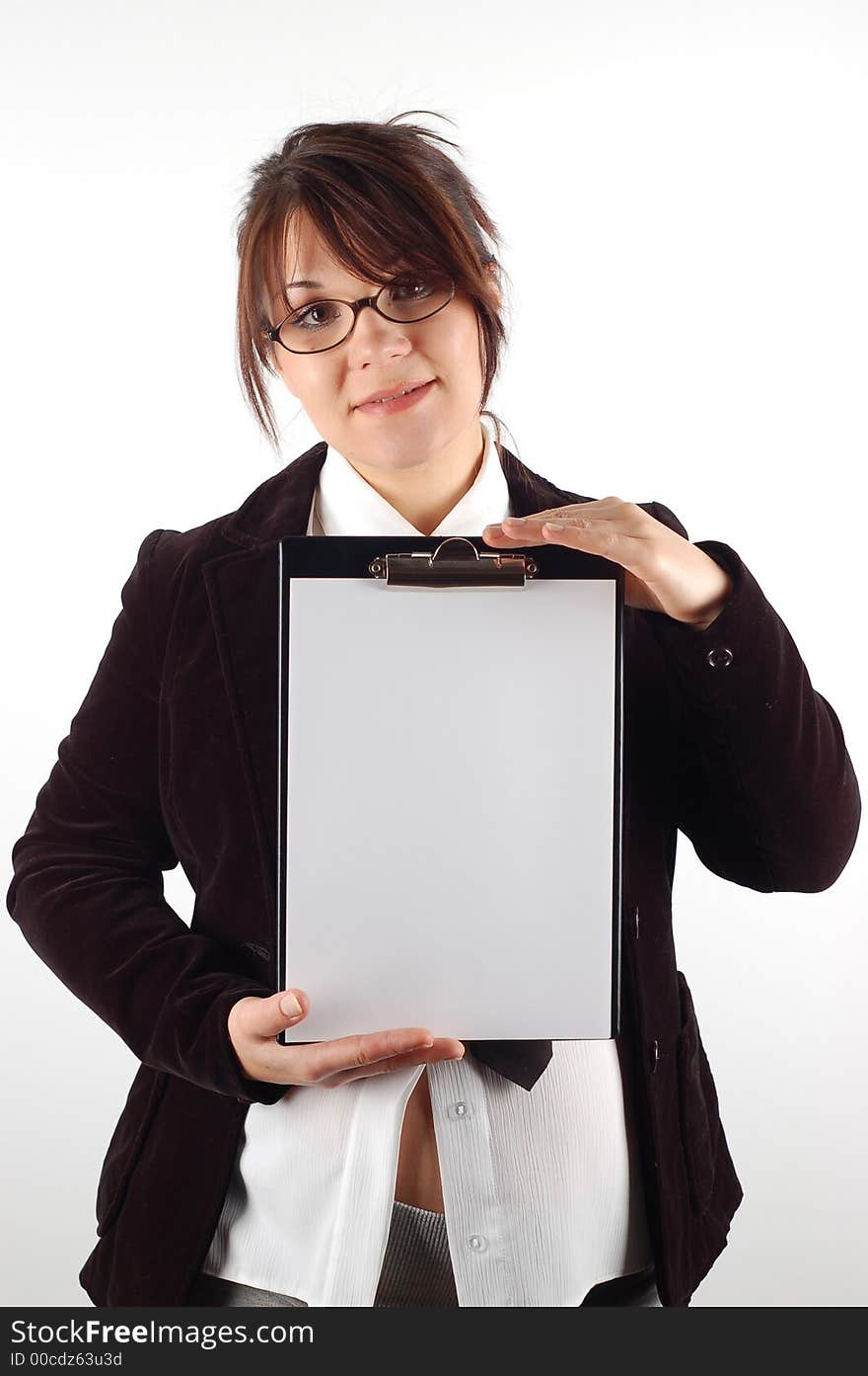 Business woman holding clipboard 8