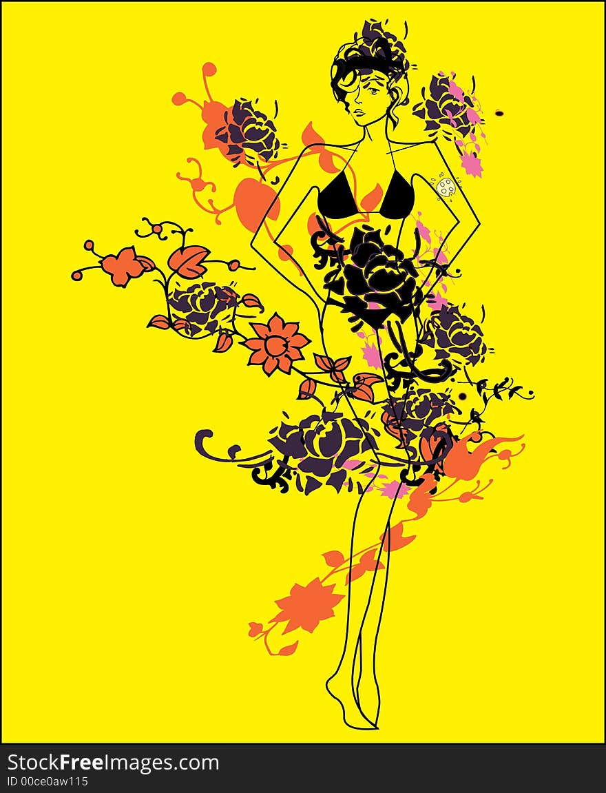 Woman silhouette with floral design