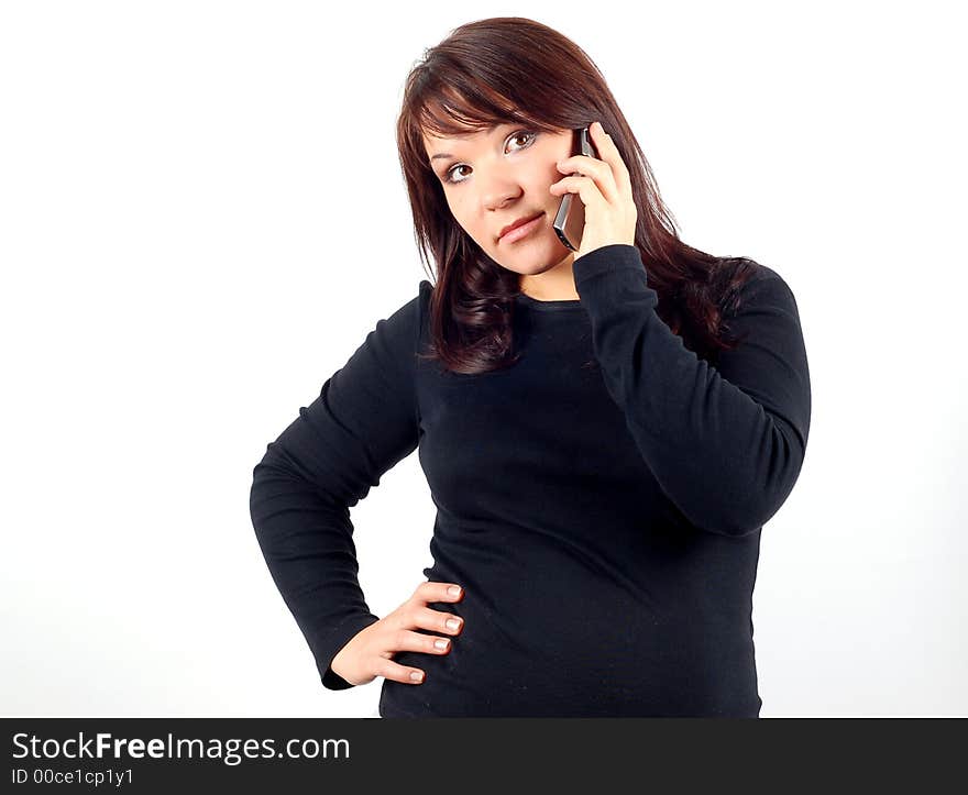 Attractive woman with mobile phone on white background. Attractive woman with mobile phone on white background