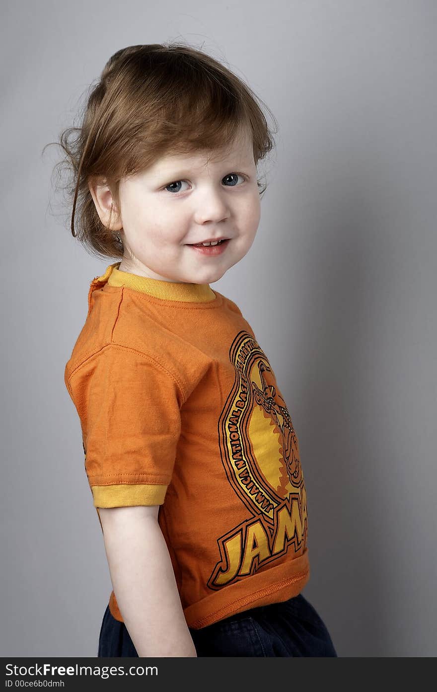 Standing sweet little child, plain background. Standing sweet little child, plain background