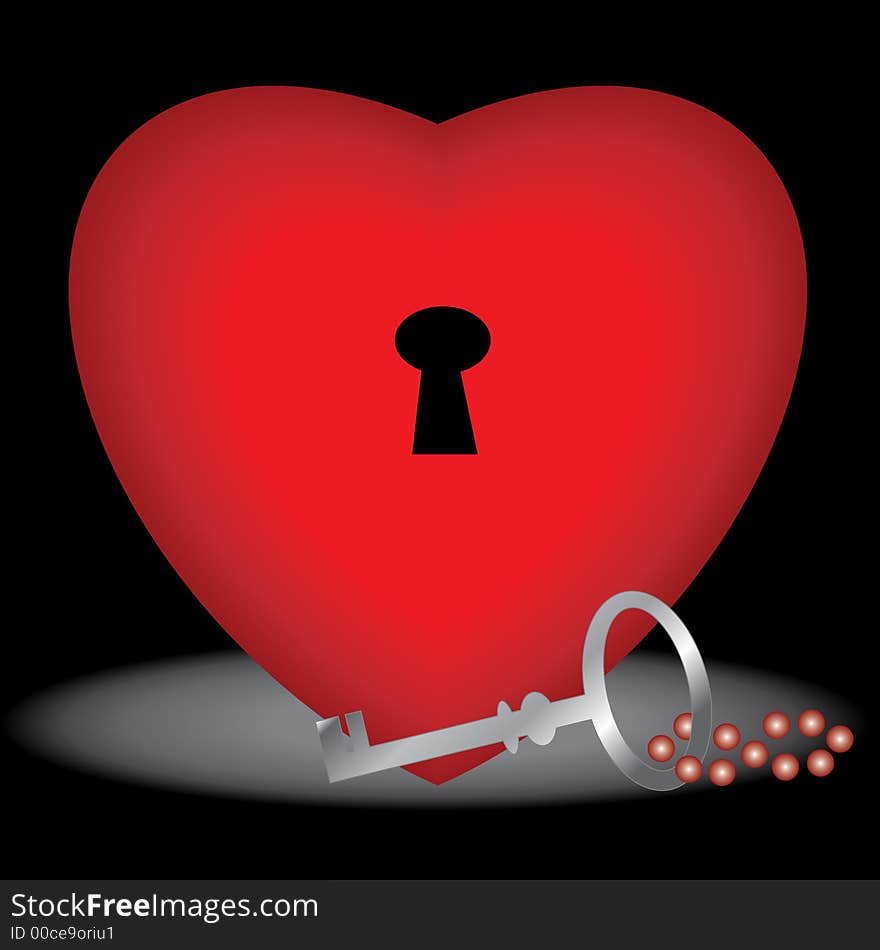 Illustration of key to unlock heart. Illustration of key to unlock heart