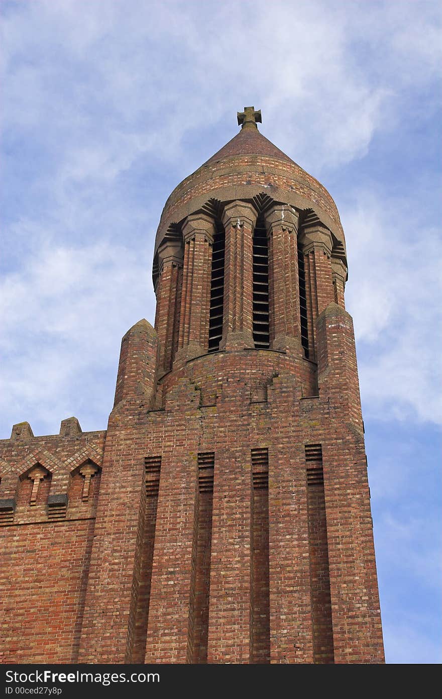 Old brick built church tower with sky background. Old brick built church tower with sky background