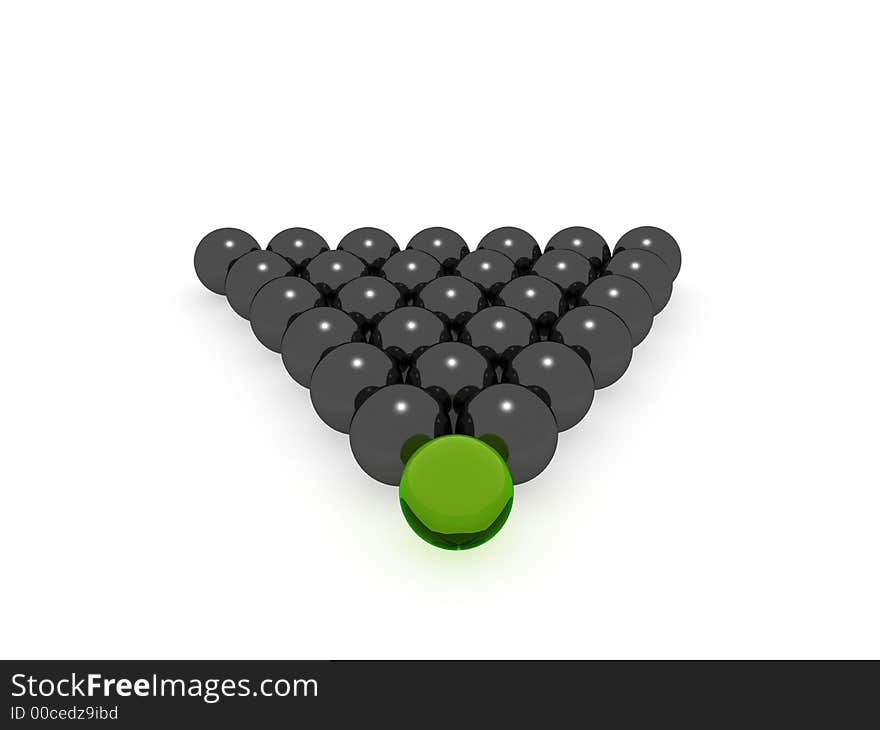 3d green balls. all black one green