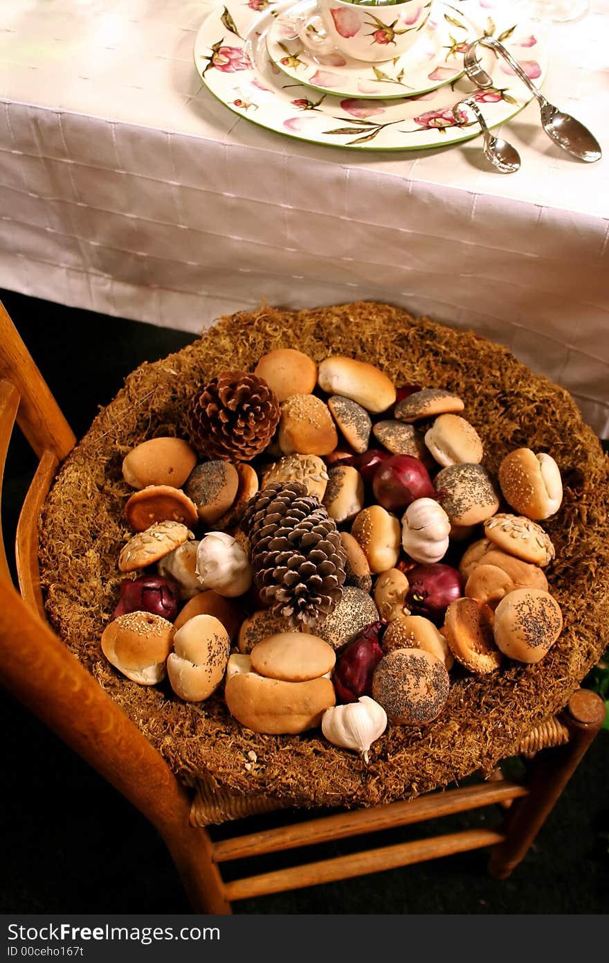 Fresh bread in basket for dinner table. Fresh bread in basket for dinner table