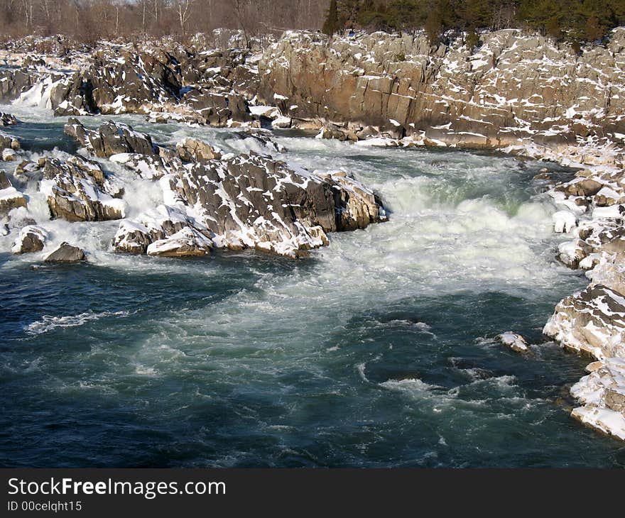 Photo of Great Falls on the Potomac river during winter. Photo of Great Falls on the Potomac river during winter.