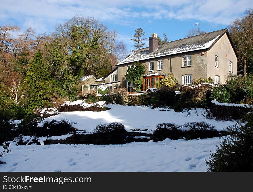 A welsh farmhouse in winter. A welsh farmhouse in winter