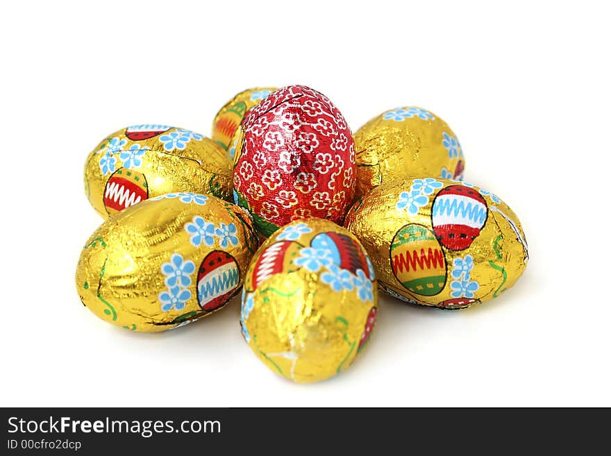 Flower of easter eggs on a White background.