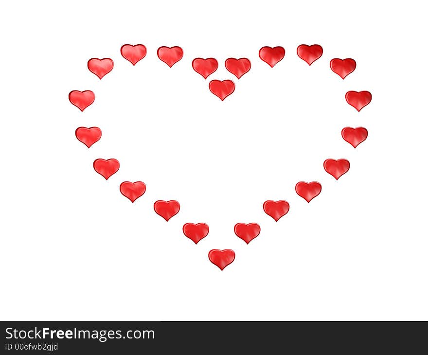 One red heart on white background