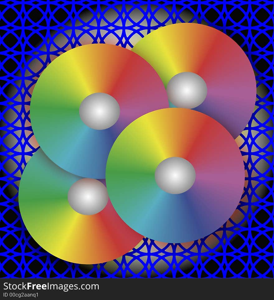 Abstract composition with spheres and cone-shaped objects on a background of an art lattice