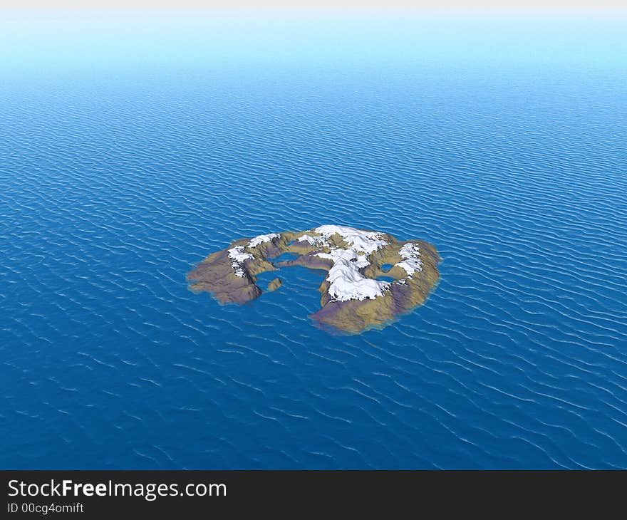 Bird view on a snow island - 3d scene. Bird view on a snow island - 3d scene.