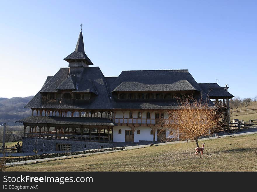 Wooden buildings on a ortodox monastery and the monastery park. Wooden buildings on a ortodox monastery and the monastery park