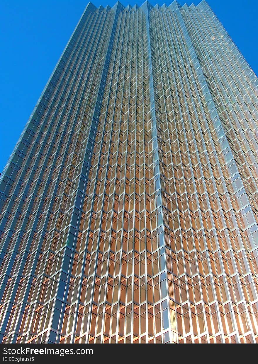 Looking upward at a skyscraper