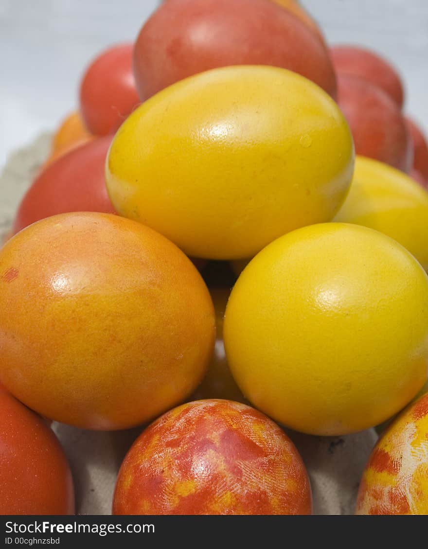 Easter Eggs Painted By Hand Red And Yellow