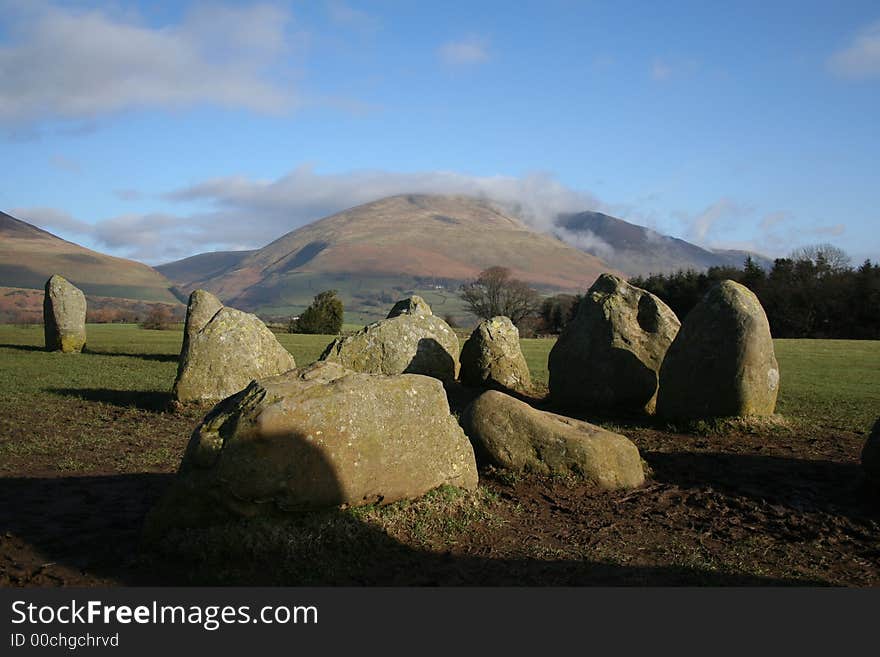 Castlerigg stone circle in Lake District, group of stones inside circle, north west England, GB, UK,