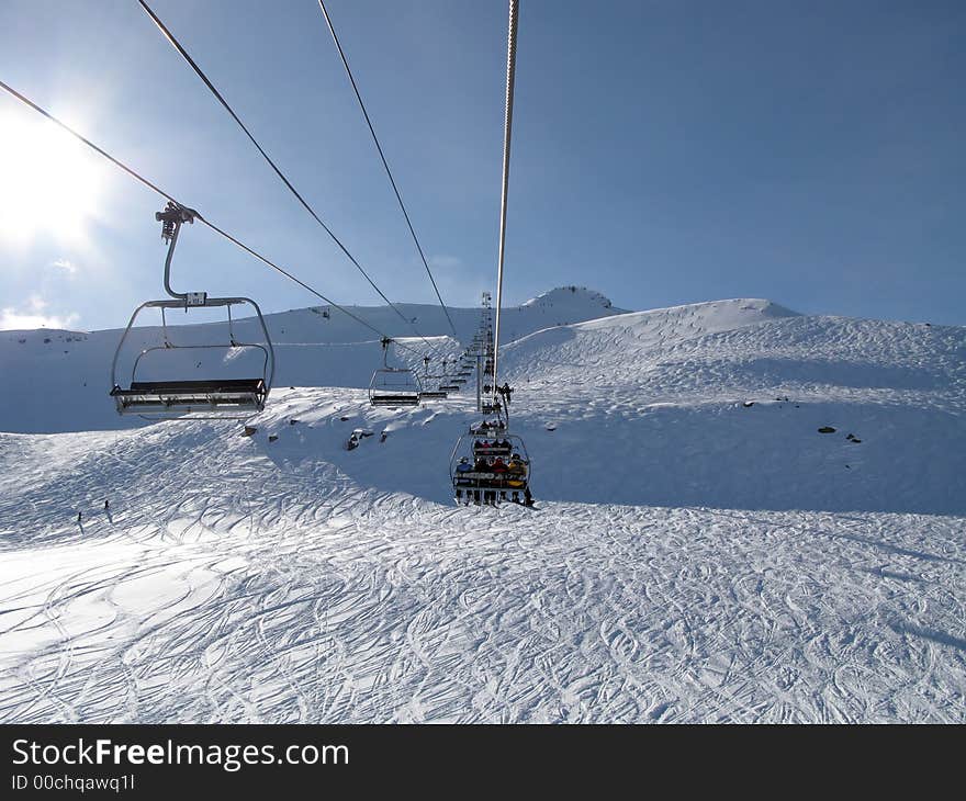 The view from a four-person chairlift. The view from a four-person chairlift.