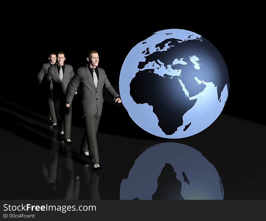 3d rendered realistic business man and earth. 3d rendered realistic business man and earth