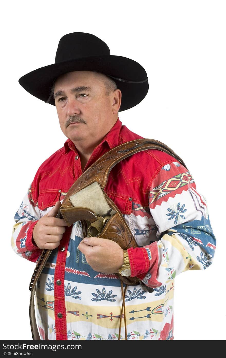 Cowboy with holster over shoulder