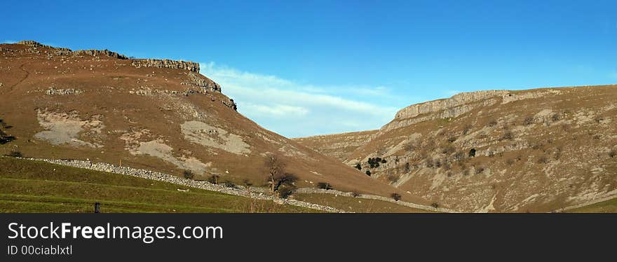 Panoramic view of Malham Cove  in Yorkshire Dales. Panoramic view of Malham Cove  in Yorkshire Dales