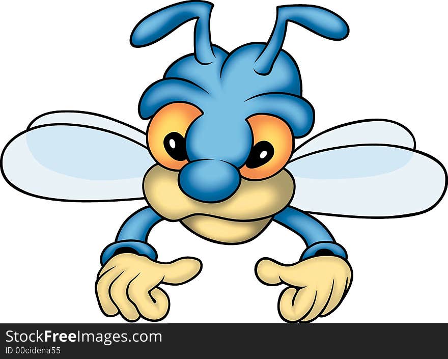 Little Bee 06 - High detailed and coloured illustration - Blue bee