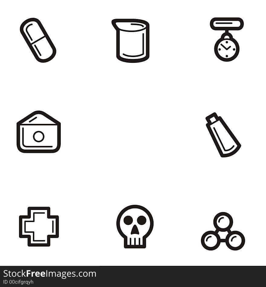 A set of eight medicine and health icons. A set of eight medicine and health icons.