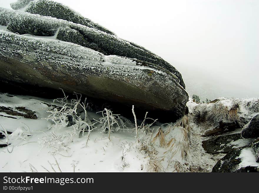 Stone. Winter on the mountains