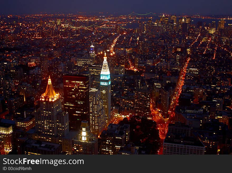 General view of New York City by night, United States, America. General view of New York City by night, United States, America