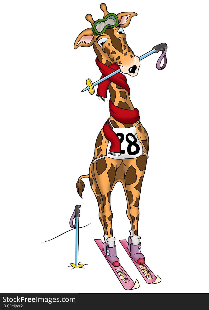 Giraffe skier - High detailed and coloured illustration