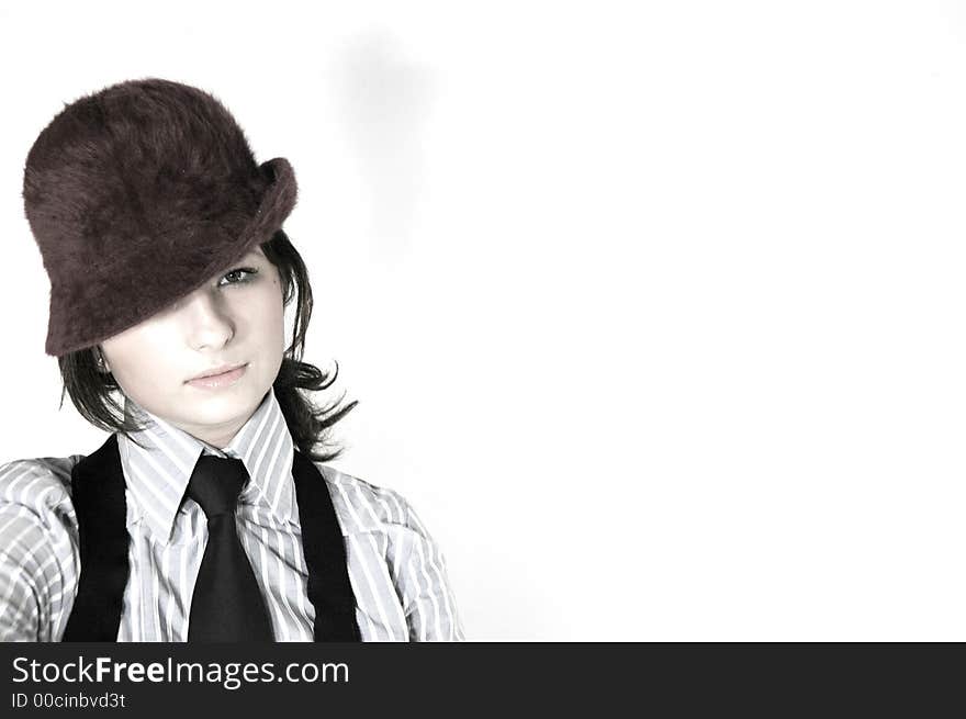 Teenage girl with hat, fashion concept. Teenage girl with hat, fashion concept