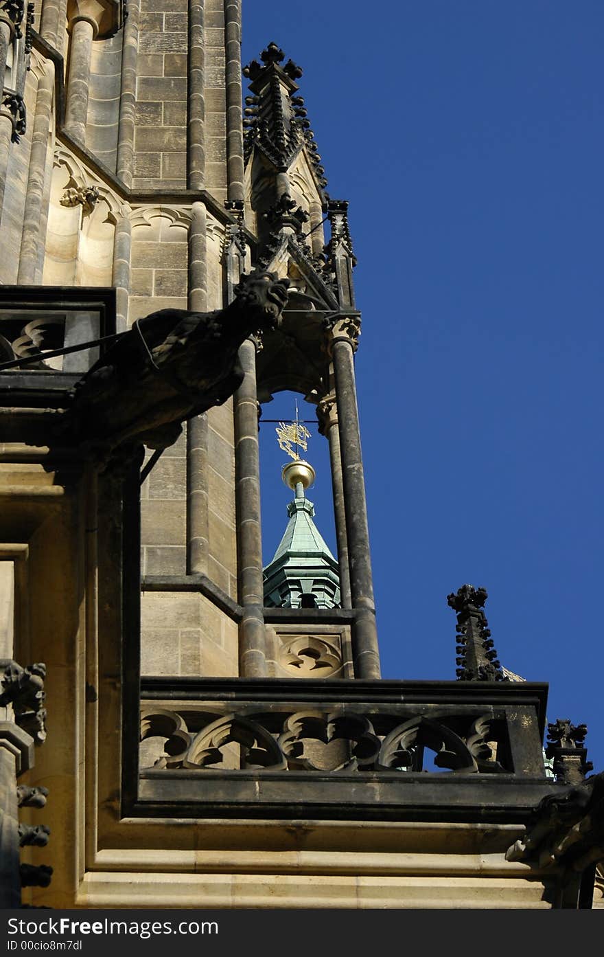 St. Vitus cathedral front view details.,Prague, Czech Republic