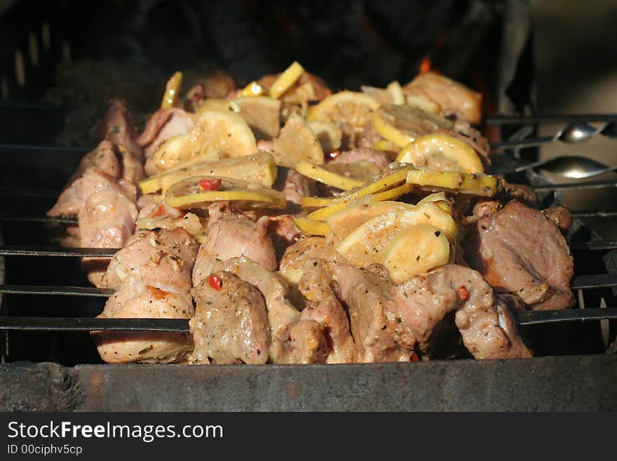 Summer picnic - meat for grill with lemon. Summer picnic - meat for grill with lemon