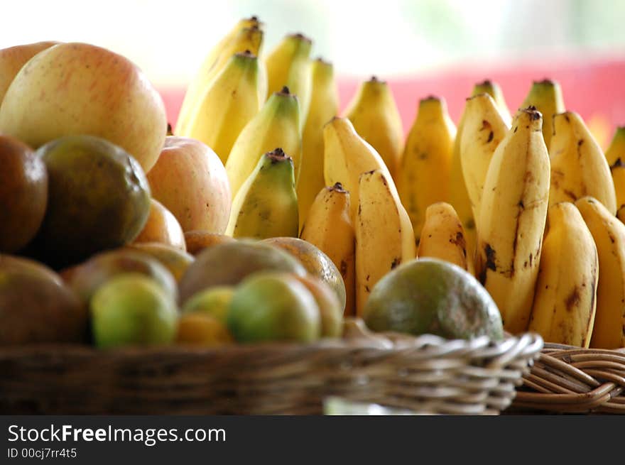 Fruit composition - bananas, apples, oranges