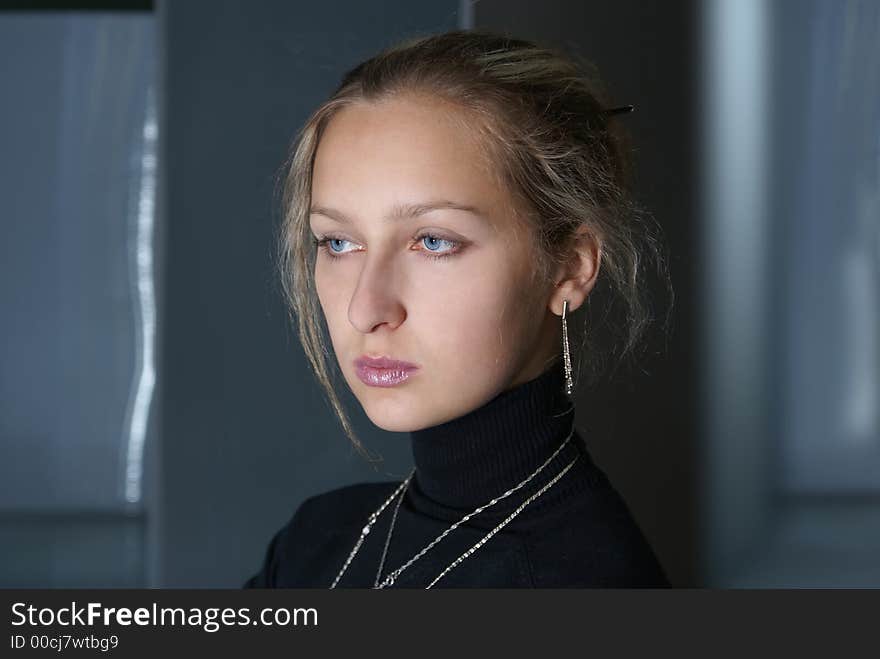 Young attractive beautiful lady on strange background. Young attractive beautiful lady on strange background