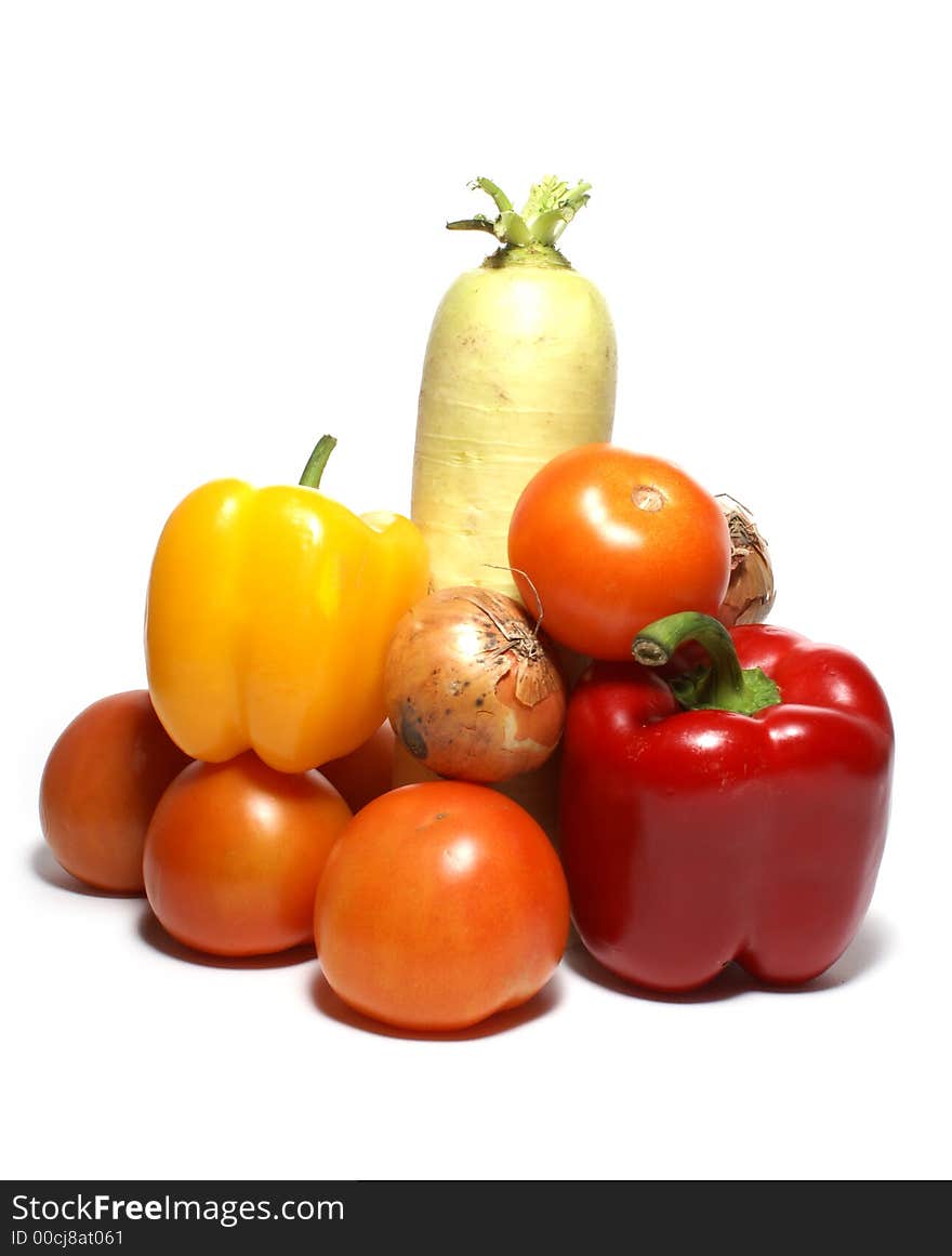 Different fresh tasty vegetables isolated on white background