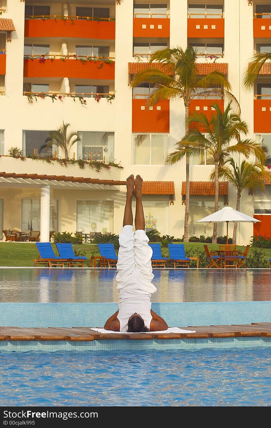 Partial view of a hotel with Yoga teacher in Puerto Vallarta, Jalisco, Mexico, Latin America