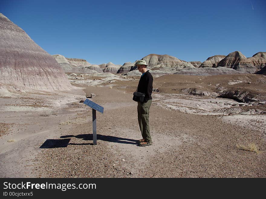 Man reading interpretive sign