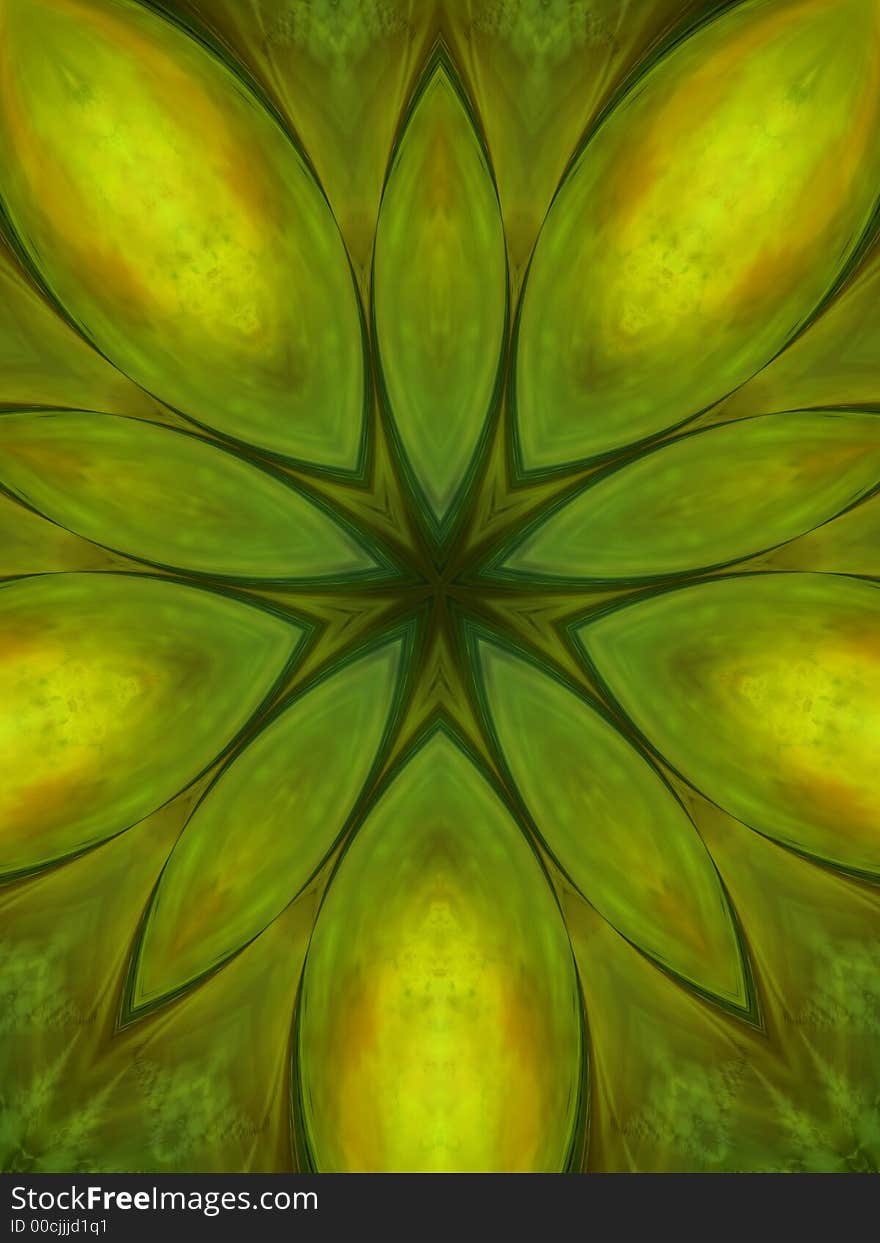 Abstract Green Yellow Leaf Pattern Tile