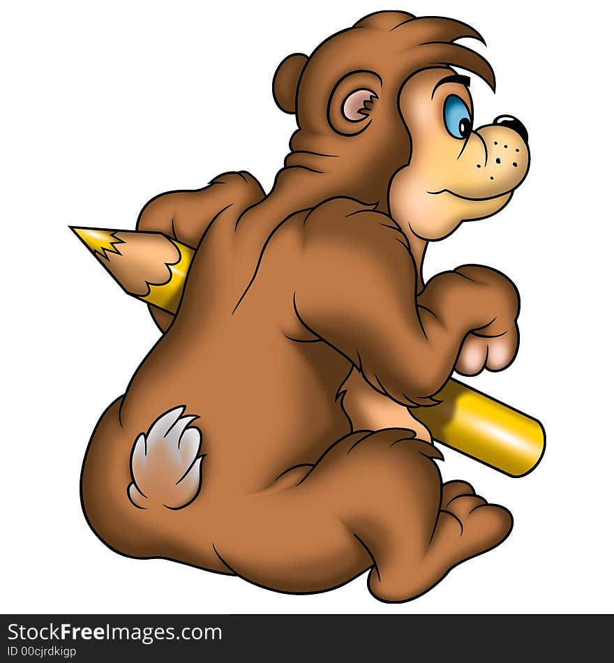 Teddy Bear 06 with pencil - High detailed and coloured illustration - Bear painter. Teddy Bear 06 with pencil - High detailed and coloured illustration - Bear painter