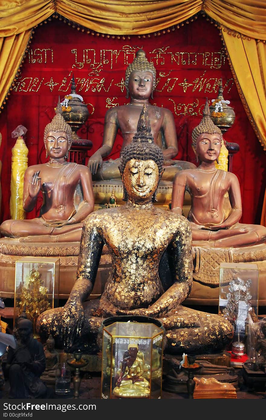 Buddha images at a temple in Thailand