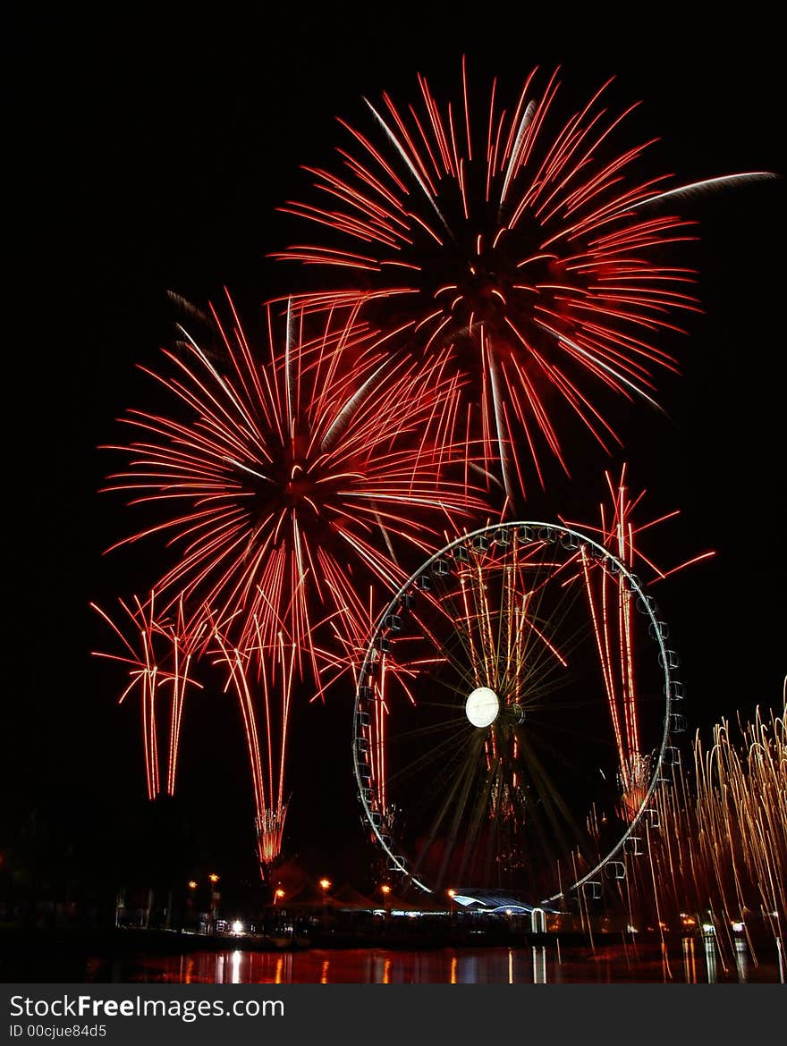 A fireworks display at the Malaysian Eye. A fireworks display at the Malaysian Eye