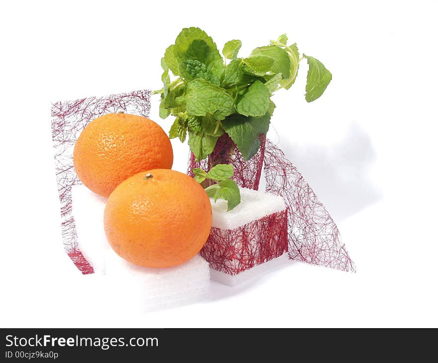 Artistic fruit composition with oranges on pure white background. Artistic fruit composition with oranges on pure white background