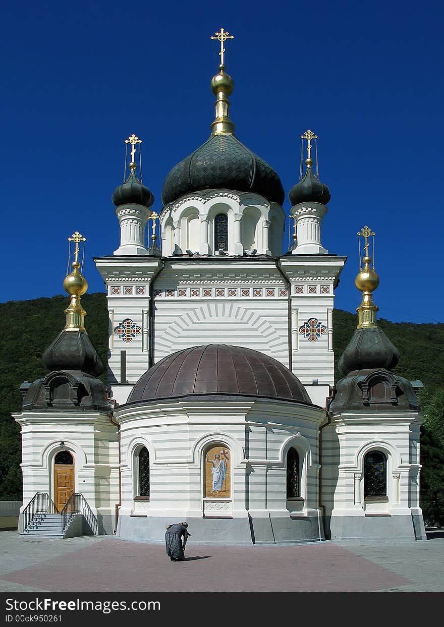 The old women worship in Foros Church. (Foros, Crimea, Ukraine). The old women worship in Foros Church. (Foros, Crimea, Ukraine)