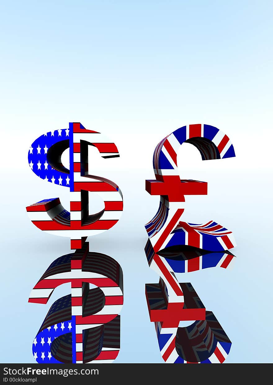 A set of US and UK currency symbols. A set of US and UK currency symbols.