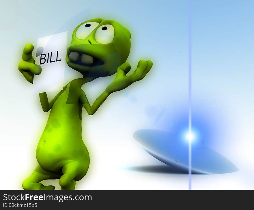 An image of an alien that has just received a large bill for the repair of its crashed UFO. An image of an alien that has just received a large bill for the repair of its crashed UFO.