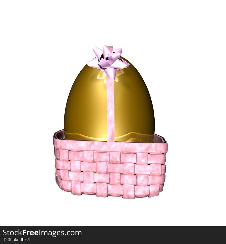 Golden Egg in Pink Easter Basket isolated on a white background.